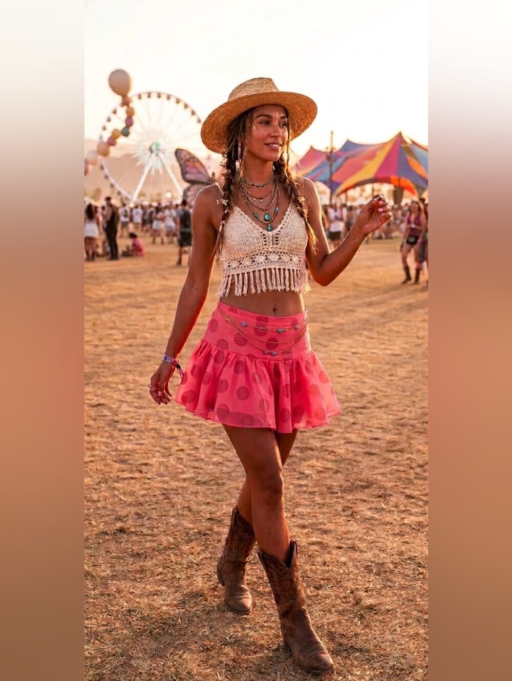 H&M Festival Salmon Pink Bubble Mini Peplum Skirt with Ruffled Tiers EUR 36 S